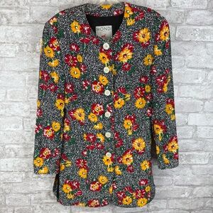 Vintage Mondi Floral Button Up Jacket Blazer Size 34 / 4‎ Women’s Red b&w